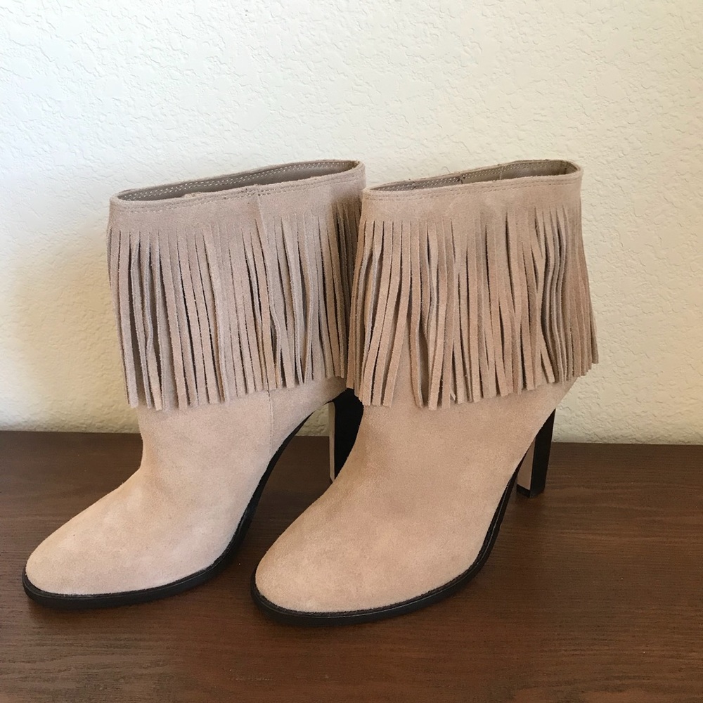 Joie Cambrie Tan suede Fringe Ankle Booties, NEW